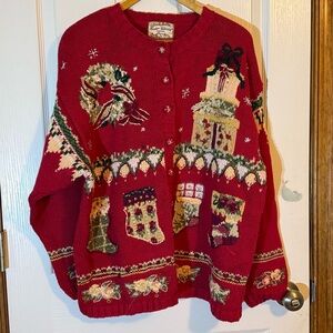 Heirloom Collectibles Womens Red Embroidered Christmas Sweater 18/20
